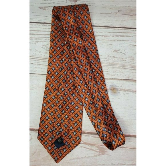 Nautica Brown Blue Geometric Diamonds Pattern 100% Silk Tie M7922 - Picture 11 of 12